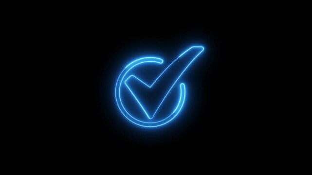 successful symbol, check mark, tick mark. Neon tick mark icon