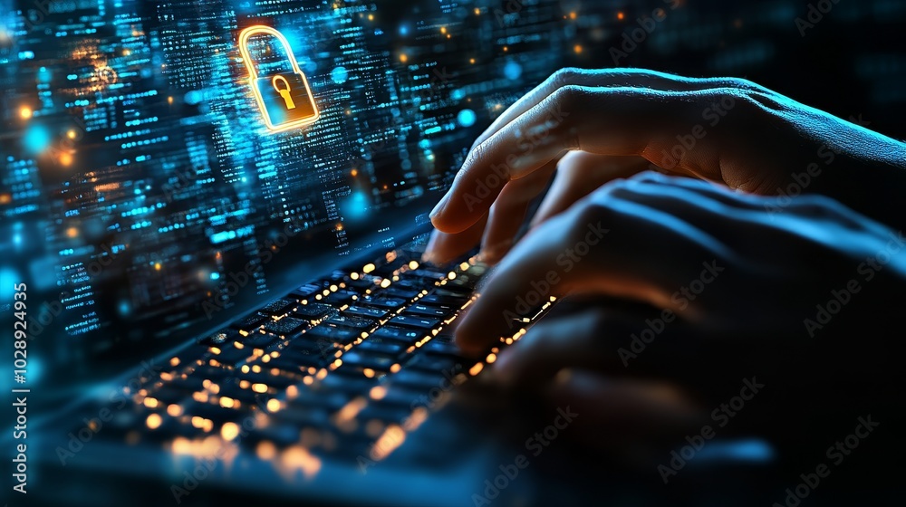 Leinwandbilder A digital padlock icon, cyber security technology network, and data protection technology on a virtual dashboard. Internet authorized access against cyber attacks.