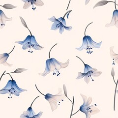 Soft Watercolor Bluebells on Pastel Background Seamless Pattern