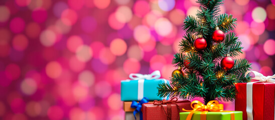 miniature christmas tree with presents sparkling lights