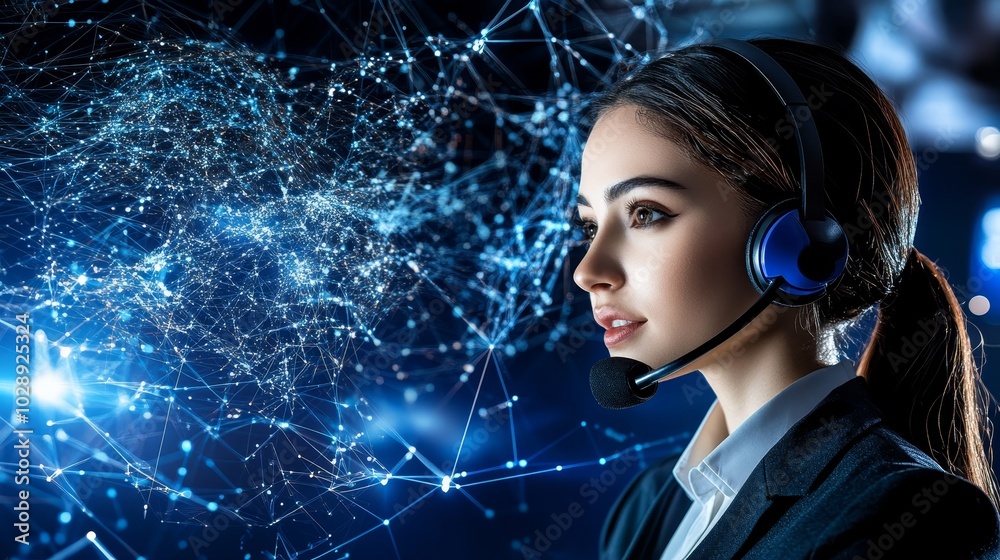 Poster Using stock, call center operators offer technical support