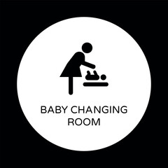 Diaper changing station room icon inversion. Toilet room sign for mother and baby. Vector flat solid symbol on black background for web and infographic.