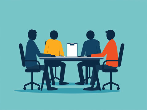 recommend clip art: A stylized illustration of individuals holding and reading documents in office
