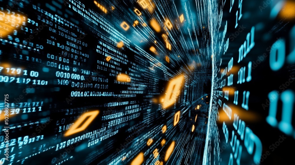 Poster Detailed view of a computer screen with hexadecimal codes, internet, big data, software development (3D render).