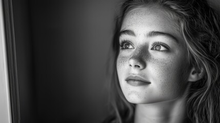 Obraz premium Soft Monochrome Portrait of a Young Woman