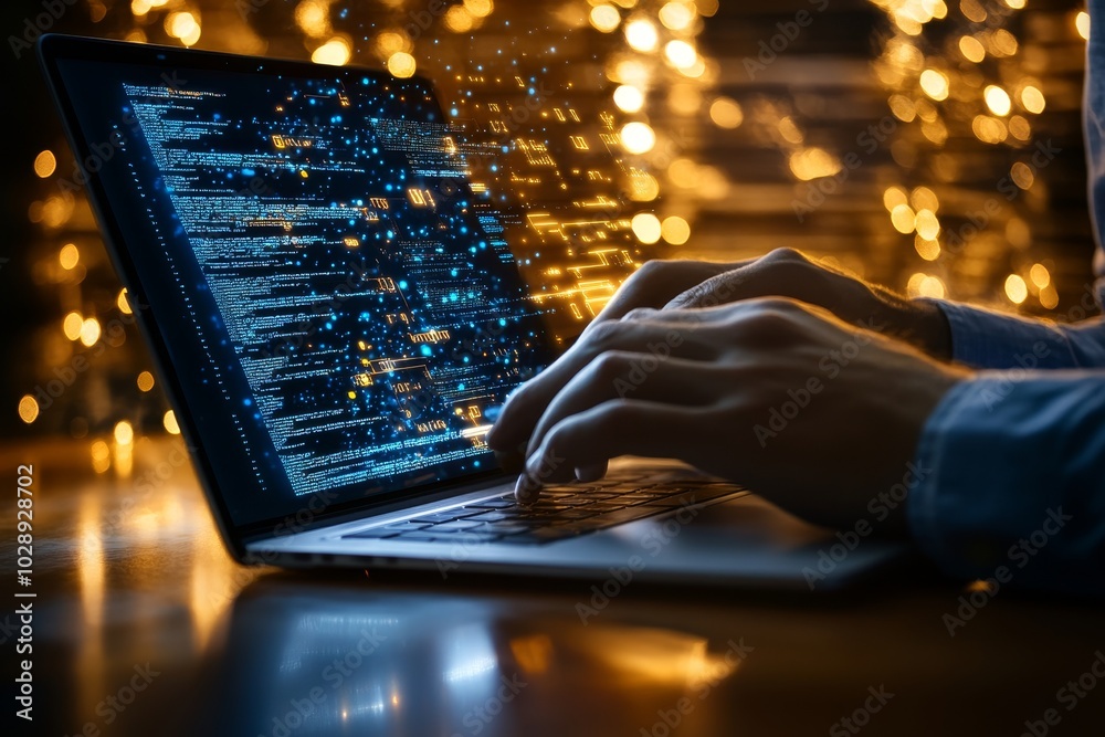 Poster Programmer developer working on a software development project in an IT company, writing codes and data codes, and coding database technologies to solve problems.