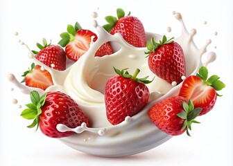 Fresh Strawberry Yogurt Splash on White Background for Food Photography