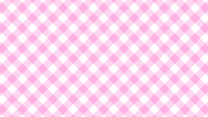 手書きの斜めギンガムチェック柄のパターン - シンプルでかわいいピンクと白の背景素材 - 16:9
