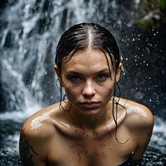 Obraz premium portrait of a woman at a waterfall