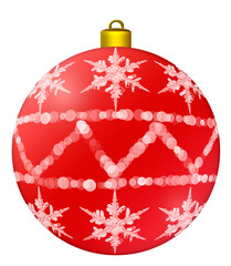 Red Christmas ball with a pattern and snowflakes on a transparent background. Christmas decoration toys