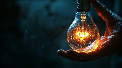 Obraz premium Glowing Lightbulb in Dark Room