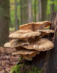 Fototapeta premium Maitake Mushrooms on a Tree Stump