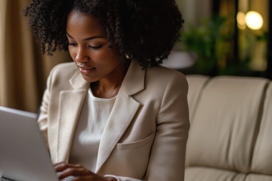African American woman analyzing financial data