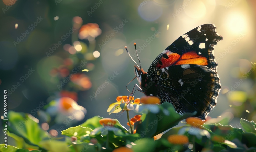 Wall mural Close-up of a butterfly on a flower, 4K hyperrealistic photo