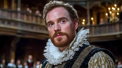 Man in Renaissance Clothing with Ruff Collar Looking Directly at Camera