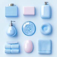 3D Icon Set Featuring Essential Handwashing Items for Global Handwashing Day Awareness Campaign