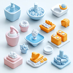 3D Icon Set Featuring Essential Handwashing Items for Global Handwashing Day Awareness Campaign
