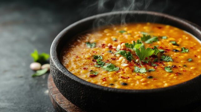 Steaming Bowl of Dal Tadka with Garnish