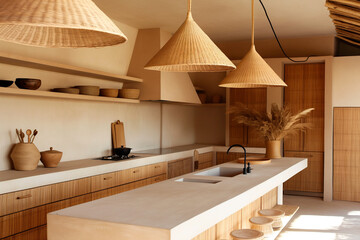 modern kitchen interior in boho style