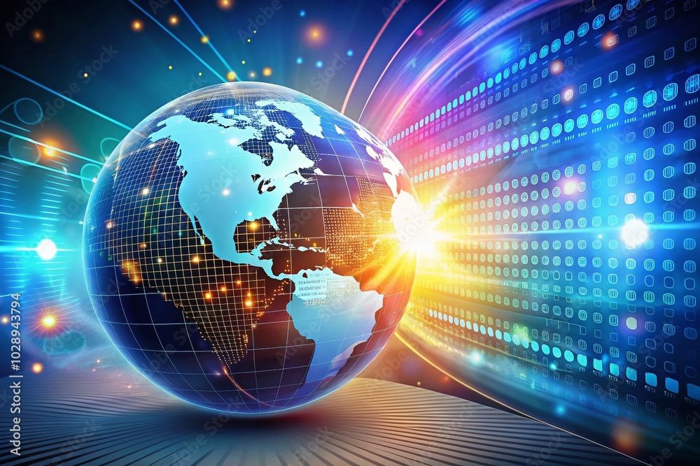 Poster globe with code integration for technology and innovation concepts