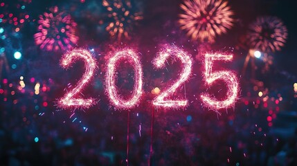 Fireworks new years celebration "2025" text of firework