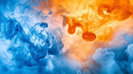 Flowing clouds of smoke in blue and orange tones