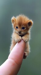 Cute Miniature Lion Cub in Palm and Fingertip, Photo Realistic, Texture, Pattern Background, Wallpaper, Cover and Screen for Smartphone, PC, Laptop, 9:16 and 16:9 Format