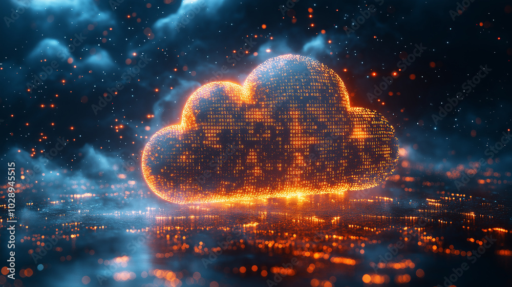 Poster cloud computing:digital informational technology web futuristic hologram with cloud icon, golden blu