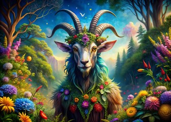 Fototapeta premium Goat Human Hybrid Fantasy Creature in High Dynamic Range