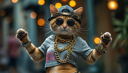cool red cat rapper dancing on the street