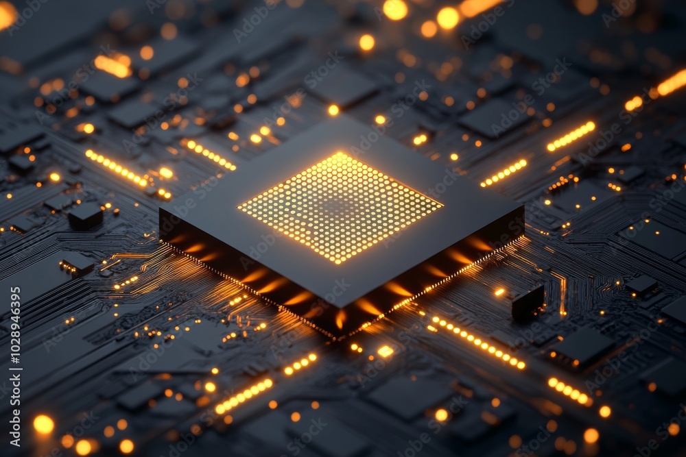 Poster an architectural rendering of a cpu technology background. a conceptual circuit board with an integr