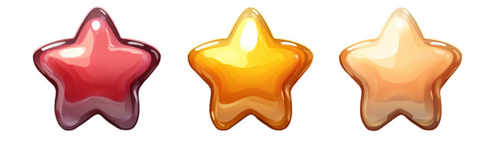 Fototapeta premium 3D Shiny Gold Red and Orange Stars Game UI Elements