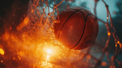 Fototapeta premium A dramatic shot of a basketball swishing through the net