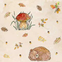 Seamless watercolor pattern. Hand drawn elements. Baby pattern