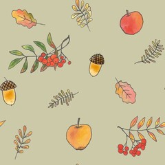 Seamless watercolor pattern. Hand drawn elements