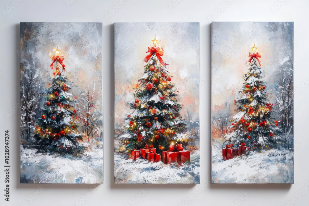 Wall mural Oil paintings artwork, winter Christmas scenic