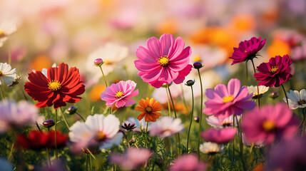 Vibrant Close-Up of Blooming Flowers in a Dynamic Natural Arrangement with Rich and Harmonious Colors.