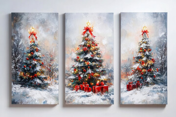 Oil paintings artwork, winter Christmas scenic