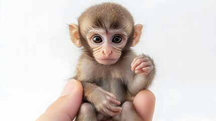 Cute Miniature Baby Monkey on Palm and Fingertip, Photo Realistic, Texture, Pattern Background, Wallpaper, Cover and Screen for Smartphone, PC, Laptop, 9:16 and 16:9 Format