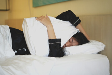 Young asian woman  feeling sad, tired, stressed and worried suffering depression in mental health,...