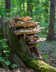 Maitake Mushrooms on a Tree Stump