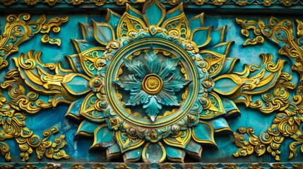 Obraz premium Symmetrical Thai Pattern with Vibrant Colors and Detail