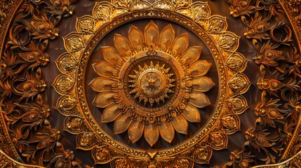 Symmetrical Thai Pattern with Golden Floral Design