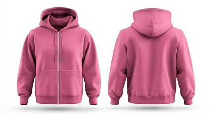 Pink zip-up hoodie mockup. Zipper hoodie. Front and back hoodie template