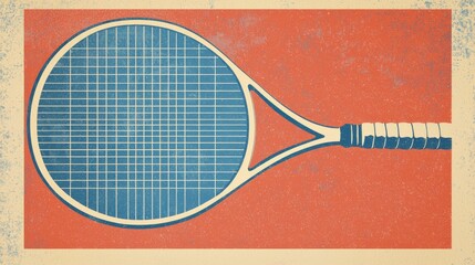 Vintage Tennis Racket Design on Retro Orange Grunge Background