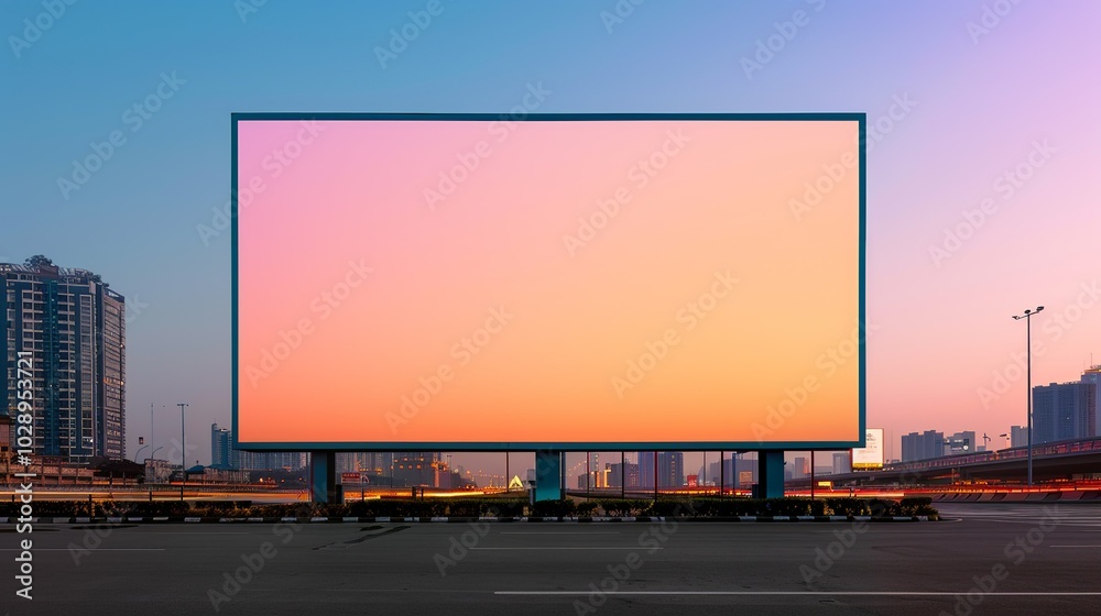 Canvas Prints Urban Billboard Night Mockup: Prominent billboard in a nighttime cityscape, showcasing a large advertisement. Set in high-traffic areas like expressways and intersections. High resolution