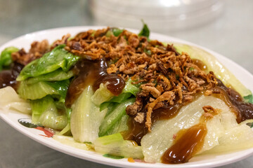 Chinese food, boiled cabbage on dish