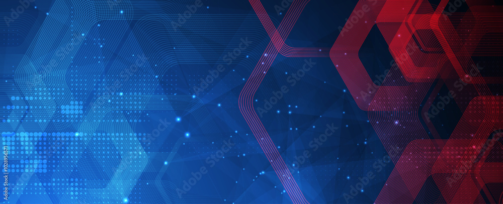 Poster abstract blue geometric hexagon shape technology and science background. vector handmade