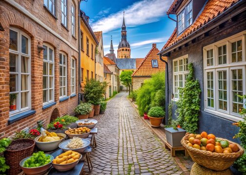Haderslev Cathedral Surrounded by Charming Narrow Alleyway - Stunning Food Photography Inspiration