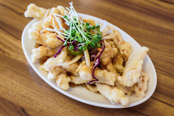 Crispy Korean Sweet and Sour Pork (Tangsuyuk) with Fresh Vegetables